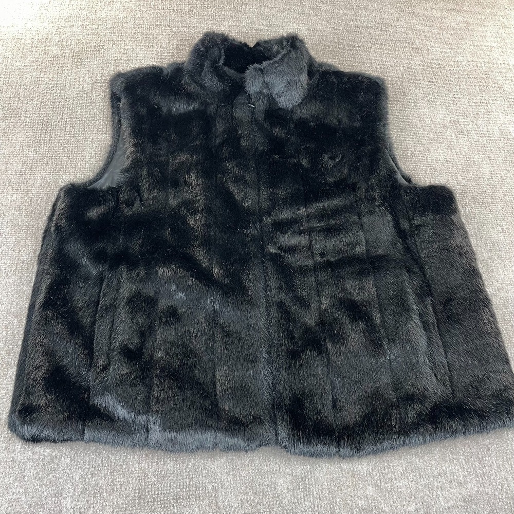 Giacca Vest Womens Extra Large Black Faux Fur Lined Full Zip Mock Neck Warm